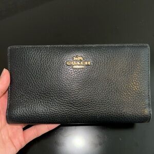 Coach Black Leather Zip Wallet with tag